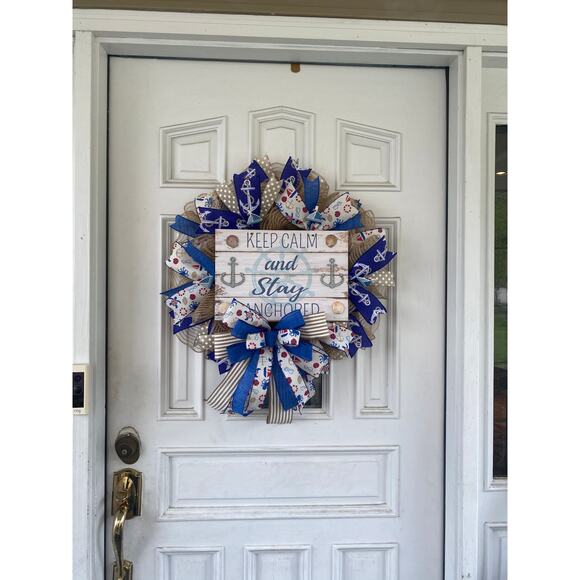 Nautical Wreath, “Keep Calm & Stay Anchored” Coastal Beach House Decor, Handmade - Picture 8 of 8